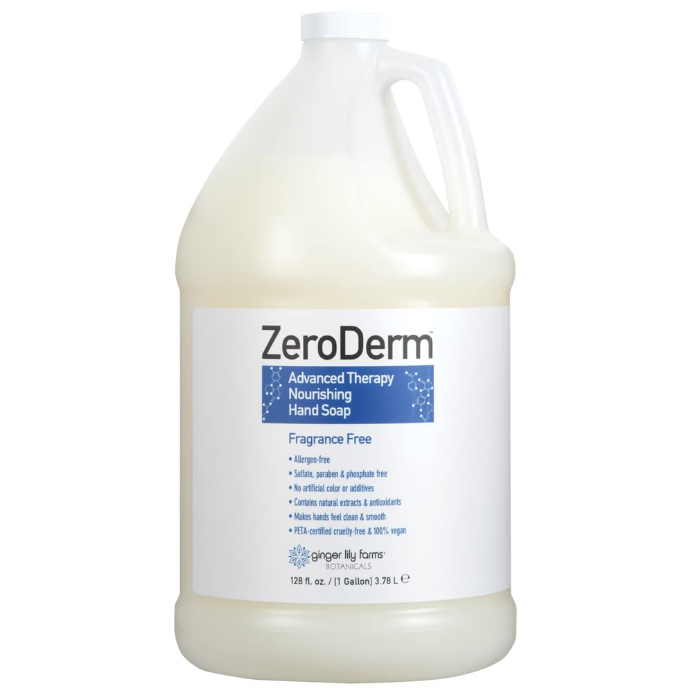 Ginger Lily Farms Botanicals ZeroDerm Advanced Therapy Nourishing Liquid Hand Soap Refill 100% Vegan Cruelty-Free Fragrance-Free, Unscented, 128 Fl Oz Beauty & Personal Care Ginger Lily Farms
