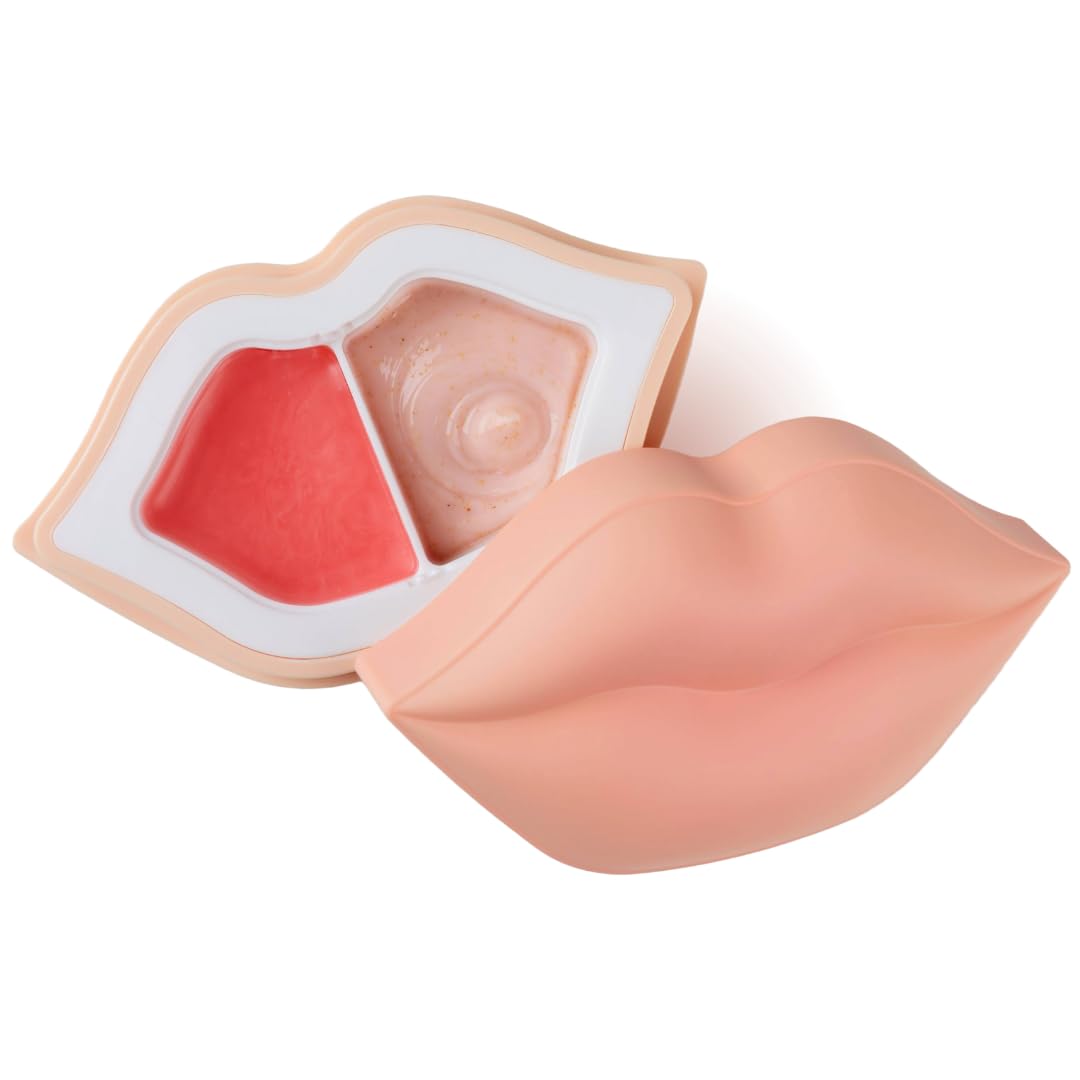 KOCOSTAR Peach Duoduo Lip Scrub and Lip Oil Cream Set - Gentle Walnut Shell Exfoliator and Jojoba Seed Oil Moisturizer for Chapped Dry Lips, Korean Beauty and Personal Care KOCOSTAR