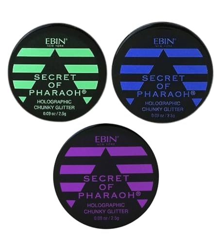 Secret of Pharaoh Holographic Chunky Glitter Emerald Forest and Aquamarine Bundle with Purple Shake by EBIN NEW YORK - Multi-Color Large Flake Craft Beauty & Personal Care EBIN NEW YORK