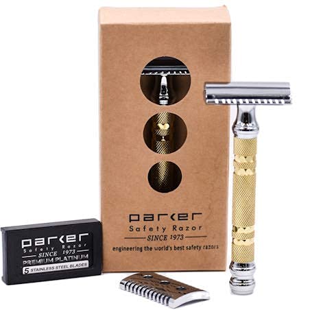 Parker, "The Convertible", Double Edge Safety Razor - Interchangeable Open & Closed Comb Plates, Solid Brass/Chrome 93 g Handle, Customizable Shave Beauty and Personal Care Parker Safety Razor
