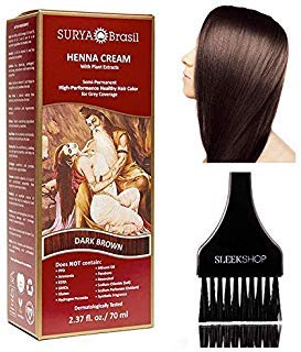 Surya Brasil All Natural HENNA Hair Color CREAM Plant Extracts, Semi-Permanent for Grey Coverage (with Brush) Brazil (DARK BROWN) Beauty & Personal Care Surya Brasil