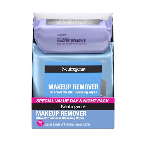 Neutrogena Day & Night Facial Cleansing Wipes, Makeup Remover Face Cleansing Towelettes & Night Calming Facial Cloths, 100% Plant Based Fibers Wipe Beauty & Personal Care Neutrogena