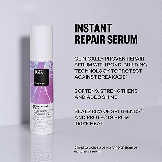 IGK Cash In Instant Repair Hair Serum | Reduce Breakage + Increase Strength | Silicone-Free | 1.7 oz (Pack of 2) Beauty & Personal Care IGK