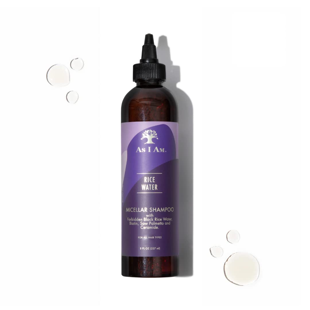 As I Am Rice Water Shampoo 8 oz - with Forbidden Black Rice, Saw Palmetto, Biotin - Gentle Cleanser - Moisturizing - Vegan & Cruelty Free - Sulfate Beauty & Personal Care As I Am