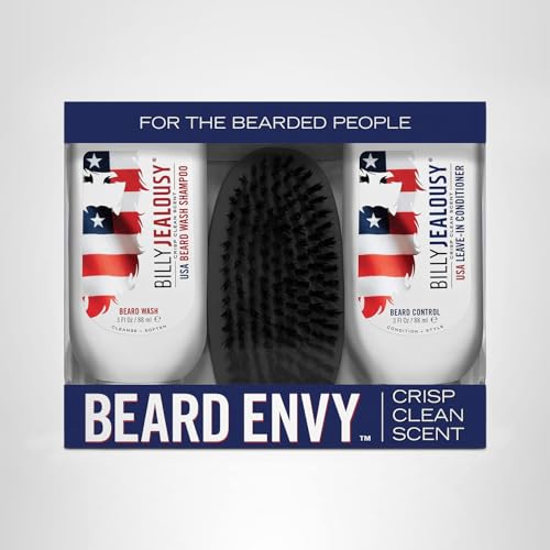 Billy Jealousy USA Beard Envy Facial Hair Refining Kit with Beard Wash Facial Hair Control and Boar Bristle Brush for Clean, Hydrated, Soft, Tamed Beauty & Personal Care Billy Jealousy