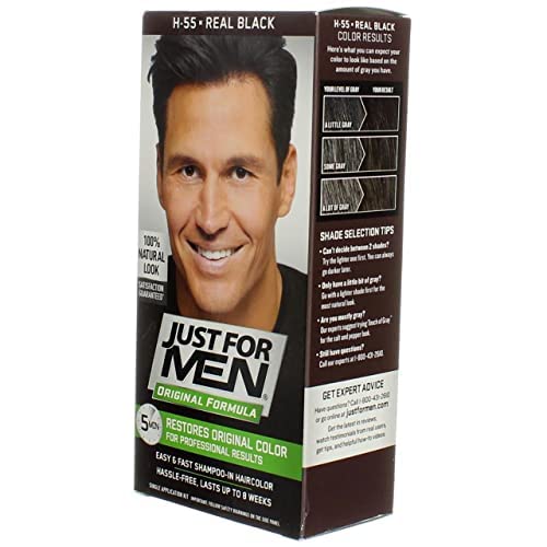 Just for Men Shampoo-In-Color, Real Black H-55, Single Application Haircolor Kit Beauty & Personal Care Just for Men
