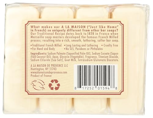 A LA MAISON Goat Milk Bar Soap - Triple French Milled Natural Moisturizing Hand Soap Bar (4 Bars of Soap, 3.5 oz) Beauty & Personal Care A LA MAISON