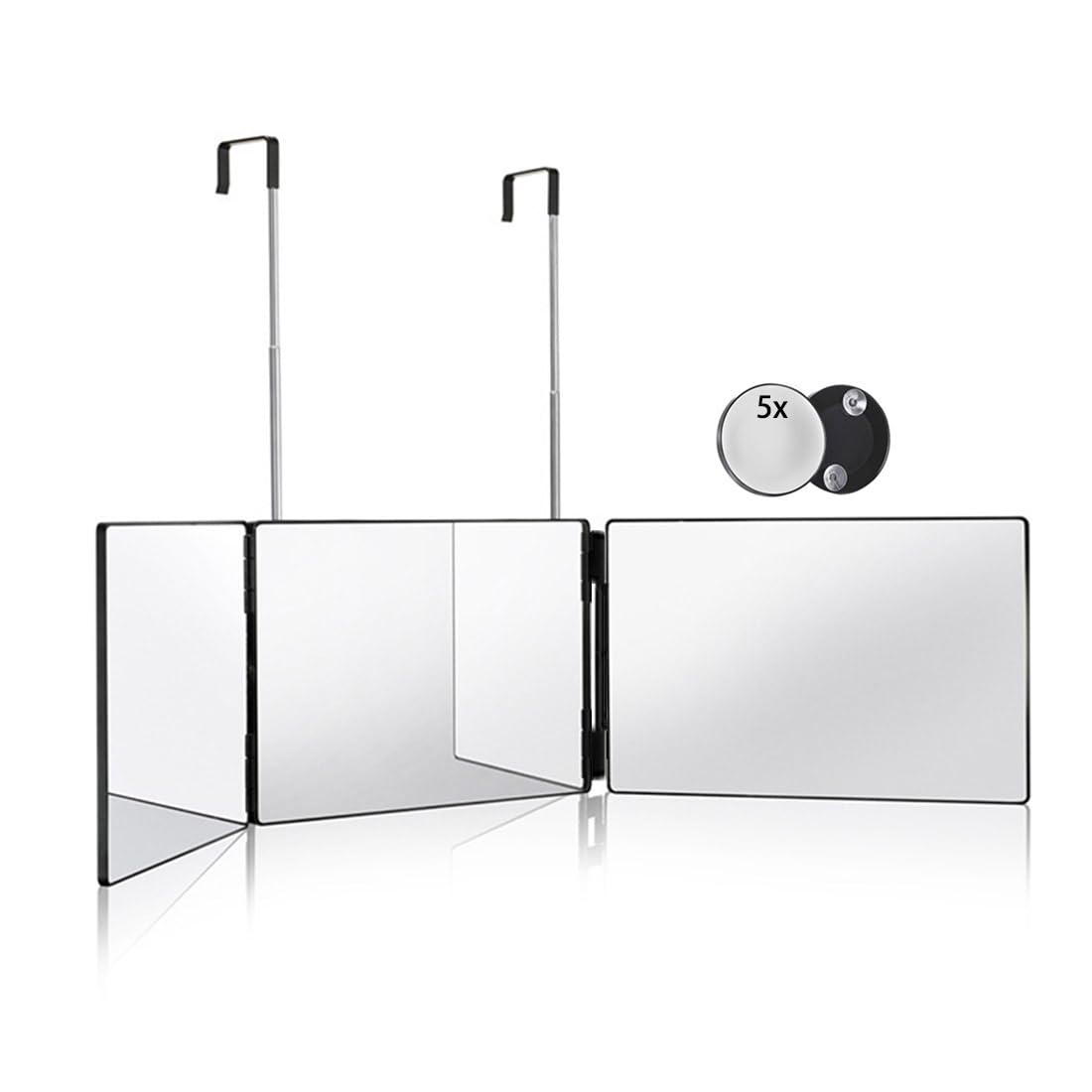 HIEEY 3 Way Mirror for Hair Cutting,360 Trifold Mirror with Height Adjustable Telescoping Hooks,and 5X Magnification,for Makeup, Hair Styling Beauty & Personal Care HIEEY