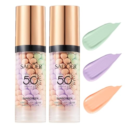 2 PCS Primer for Face Before Makeup,3 in 1 Sunscreen Isolation Cream, SPF 50, One Step Color Corrector Tinted Moisturizer, Blurs Imperfections Oil Beauty and Personal Care Xiuxixu Default Title