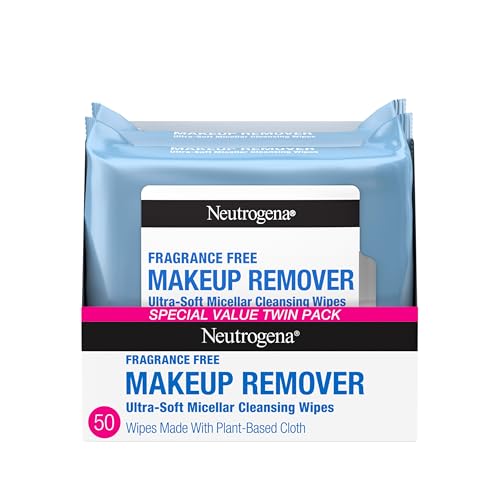 Neutrogena Fragrance-Free Makeup Remover Wipes, Daily Facial Cleanser Towelettes, Gently Removes Oil & Makeup, Alcohol-Free Makeup Wipes, 50 Count (2 Beauty & Personal Care Neutrogena