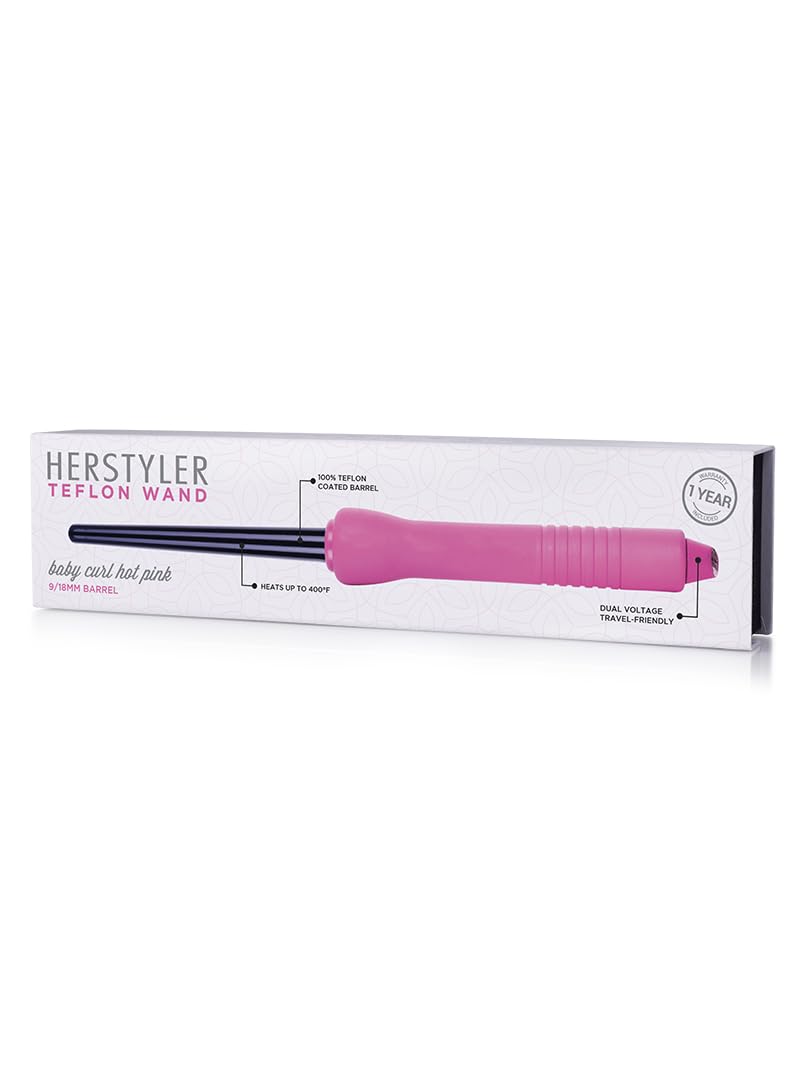 Herstyler Baby Curls Small Curling Wand - Mini Curling Iron - 1/2 to 3/4 Tapered - Small Barrel - Skinny - Pink Beauty & Personal Care HerStyler