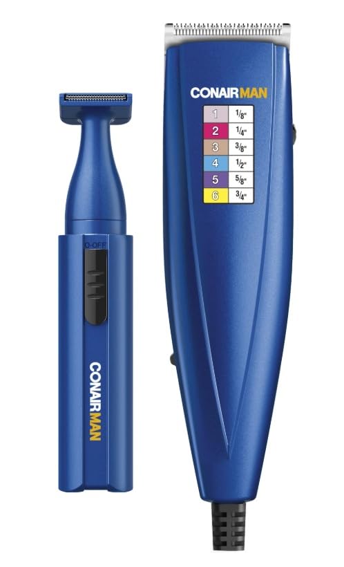 CONAIRMAN Clipper Trimmer Combo with Colored Number Comb Guides Hair Cutting Barber Cut Haircut Kit Storage Pouch Blue Beauty and Personal Care CONAIRMAN