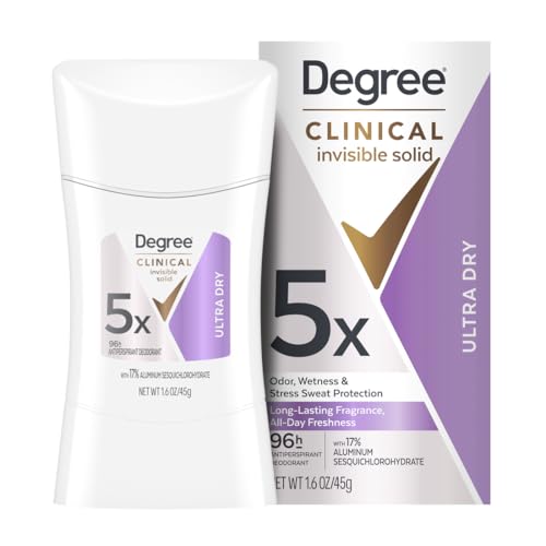 Degree Clinical Strength Antiperspirant Deodorant For Women 96-Hour Sweat and Odor Protection Ultra Dry Invisible Solid 5x Types of Sweat 1.6 OZ Beauty and Personal Care Degree