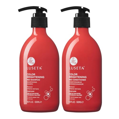 Color Treated Red Hair Shampoo and Conditioner Set with Pomegranate Extract for Copper Brightening and Strengthening, for Women and Men, 16.8oz*2 Beauty & Personal Care L LUSETA