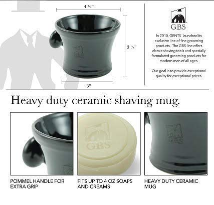 G.B.S Men's Black Ceramic Shaving Soap Bowl and Mug, Knob Handle, 3 Ounces Beauty and Personal Care G.B.S