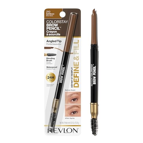 Revlon ColorStay Eyebrow Pencil with Spoolie Brush, Waterproof, Hair-Like Strokes, Stocking Stuffer for Her, 210 Soft Brown, 0.021 oz Beauty & Personal Care REVLON