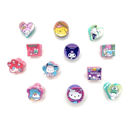 Hello Kitty and Friends Hair Accessories Set, 12 Pack Decorative Claw Clips, Kids Hair Clips for Ages 3+