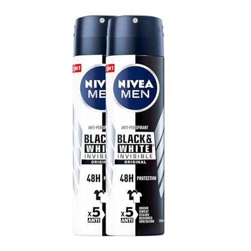NIVEA Men Invisible for Black & White Original Deodorant Spray 150ml - No White Marks or Yellow Stains - Fresh Scent - Quick-Dry, 2 Packs Beauty and Personal Care NIVEA