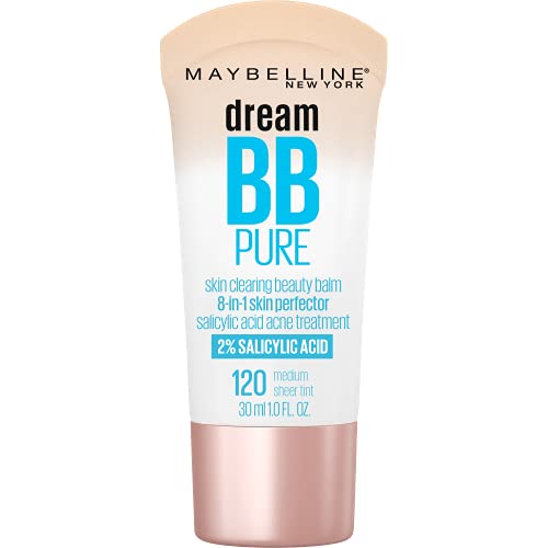 Maybelline Dream Pure Skin Clearing BB Cream, 8-in-1 Skin Perfecting Beauty Balm With 2% Salicylic Acid, Sheer Tint Coverage, Oil-Free, Medium, 1