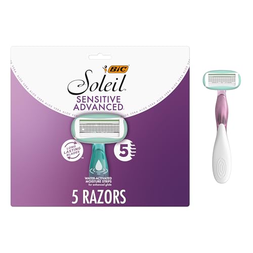 BIC Soleil 5 Sensitive Women's Disposable 5 Blade Razors, 360 Degree Moisture Strips and Pivoting Head, 5-Pack Beauty and Personal Care BIC