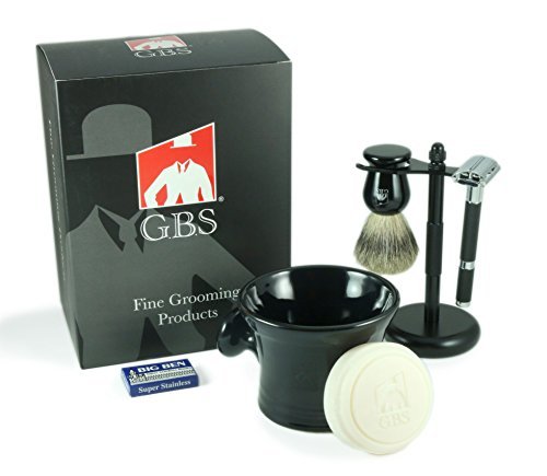 G.B.S Men's Shaving Set- Butterfly Open Double Edge Razor, Shave Brush with dual stand, Shaving Mug with Knob Handle, Natural Shave Soap, 10 Beauty and Personal Care G.B.S