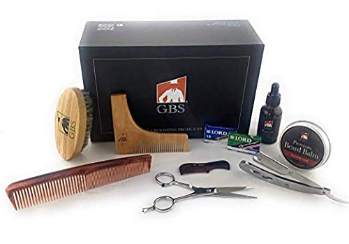 G.B.S Beard Care Razor kit, Beard Oil, Beard Brush, Sandalwood Beard Balm, Barber Scissors, Dressing Comb, MCT Mustache Comb and Razor Shavette Blades Beauty & Personal Care G.B.S