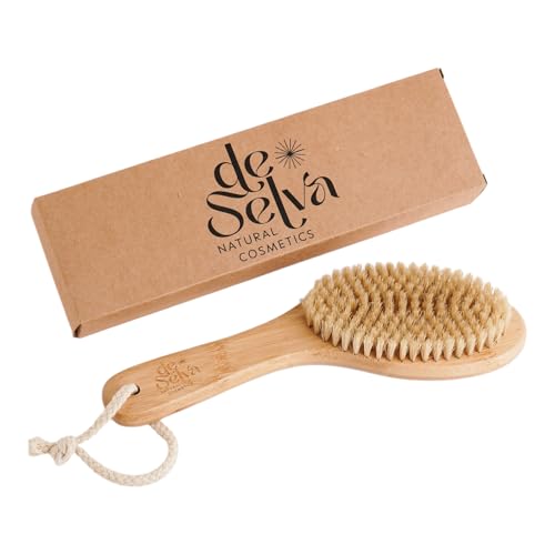 Dry Brush for body with Natural Boar Bristle & Bamboo Handle. Dry Body Brush for Lymphatic Drainage, Cellulite, Dead Skin. For Circulation & Smooth Beauty and Personal Care DeSelva