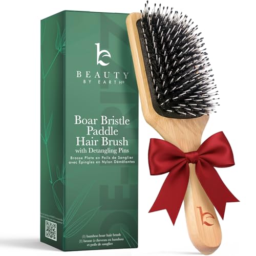 Boar Bristle Paddle Hair Brush - Smoothing Wood Brush for Thick, Curly & Wavy Hair, Detangling Natural Bristles for Women, Stimulates Scalp Beauty & Personal Care Beauty by Earth