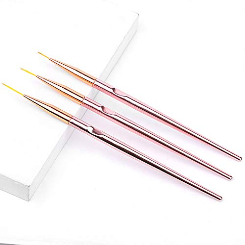 FULINJOY 3 Pcs Rose Gold Nail Art Liner Brushes Set, UV Gel Acrylic Application Nail Pens Nail Art Designs Tools(7mm/9mm/11mm) Beauty & Personal Care FULINJOY