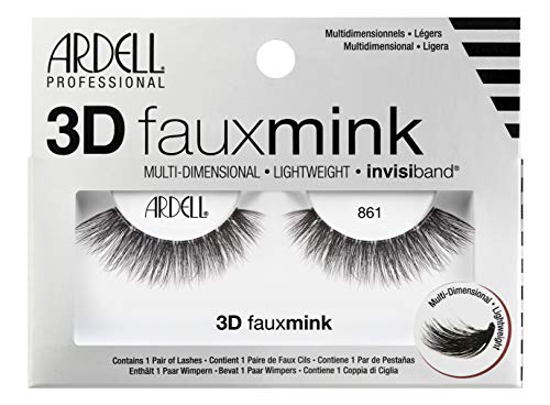 Ardell False Eyelashes 3D Faux Mink Lashes, 861 - Lightweight Reusable Strip Lashes with Invisiband, Ultra-Fluffy Volume for a Bold and Dramatic Look