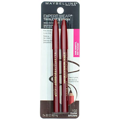 2 Packs - Maybelline New York Expert Wear Twin Brow & Eye Liner Pencils Dark Brown - 4 Pieces Beauty & Personal Care MAYBELLINE