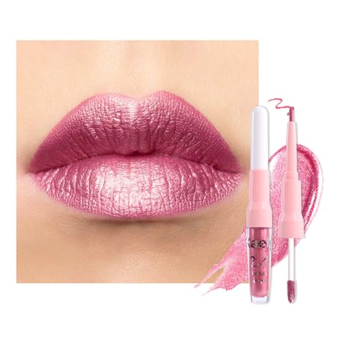 Kaely 2-in-1 Mauve Pink Metallic Lipstick and Lip Liner, Shimmer Liquid Metallic Lipsticks for Women, Glitter Lip Gloss Stain Long Lasting Waterproof Beauty and Personal Care Kaely Default Title