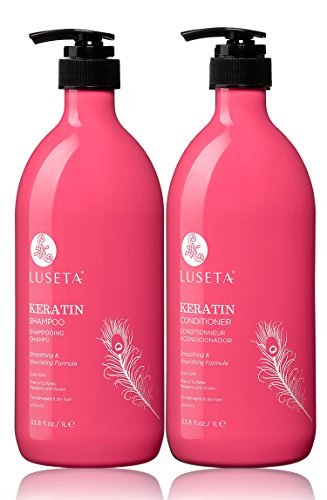 Lseta Keratin Shampoo and Conditioner Set 33.8oz*2 - Reduce Breakage & Frizz Control Set with Quinoa Protein & Sunflower Seed Oil - Strengthens Beauty & Personal Care L LUSETA