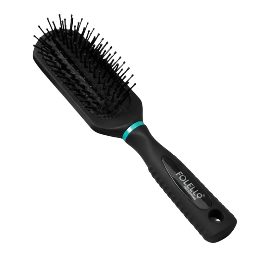 FOLELLO Paddle Hair Brush for Men and Women - Black Detangling Comb for Straight, Curly, Thick or Thin Hair - Styling Brush for Wet and Dry Hair