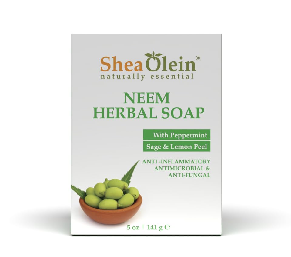 Shea Olein Naturally Essential Neem Herbal Soap With Peppermint Sage & Lemon Peel 6-Pack Beauty & Personal Care SheaOlein Naturally Essential