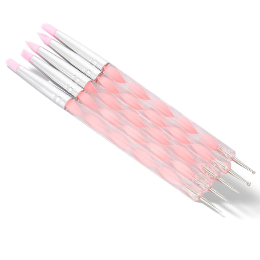 Dual-ended Carving Sculptur Pen Set, Silicone Head Dotting Pen Manicure Nail Art Tool 5pcs
