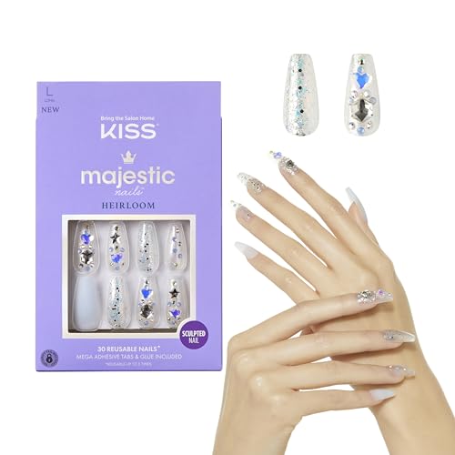 KISS Majestic Press On Nails, Nail glue included, 'Your Grace', Light Blue, Long Size, Coffin Shape, Includes 30 Nails, 2g glue, 2 Prep Pads, 2 of 24