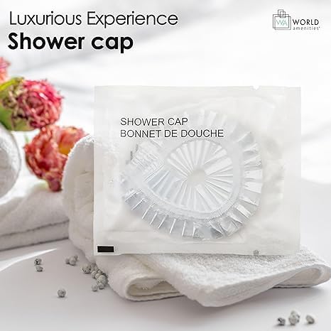 World Amenities Waterproof Shower Cap (Clear Frosted Sachet), Travel Size Hotel Amenities, Airbnb Beauty & Personal Care World Amenities