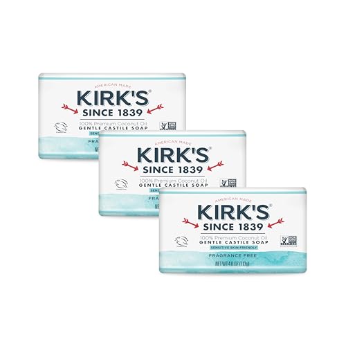 Castile Bar Soap by Kirk’s | Clean Soap for Men, Women & Children | Premium Coconut Oil | Sensitive Skin Formula, Vegan | Fragrance-Free/Unscented | 4 Beauty & Personal Care Kirk's