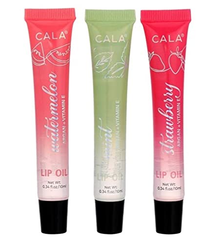 Cala Lip Oil Trio, Mint, WATERMELON, STRAWBERRY, Long Lasting Nourishment And Softness To Dry Cracked Lips Beauty and Personal Care Cala