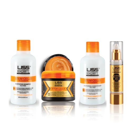 Liss Expert Stem Cells Gold Edition Professional Hair Smoothing Treatment, with Argan Oil, Collagen & Hyaluronic Acid, Shoulder Length, 8.45 fl oz