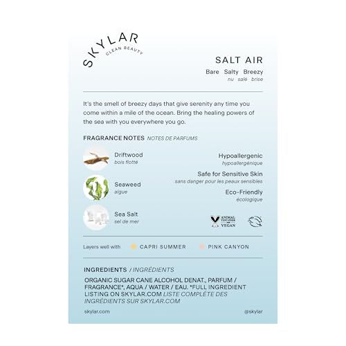 Skylar Salt Air Eau de Parfum 1.7oz – Clean, Hypoallergenic Vegan Perfume for Women & Men, Fresh Scent with Driftwood, Sea Salt & Seaweed Beauty & Personal Care Skylar