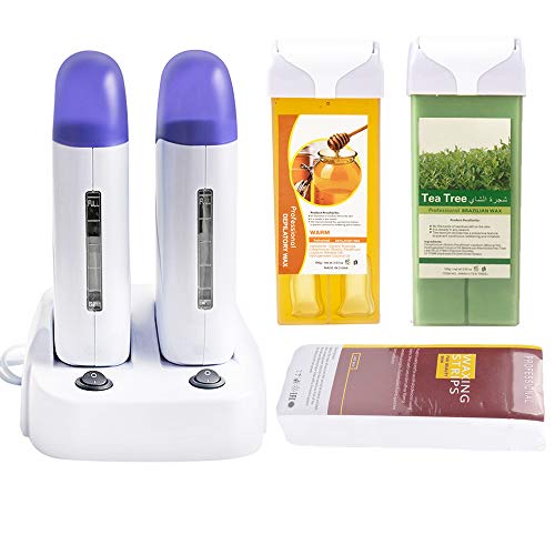 Double Depilatory Wax Roller Heater Hot Body Hair Removal Roll On Depilation Waxing Machine with Heater Base for Personal & Professional Beauty Salon Beauty and Personal Care iMeshbean