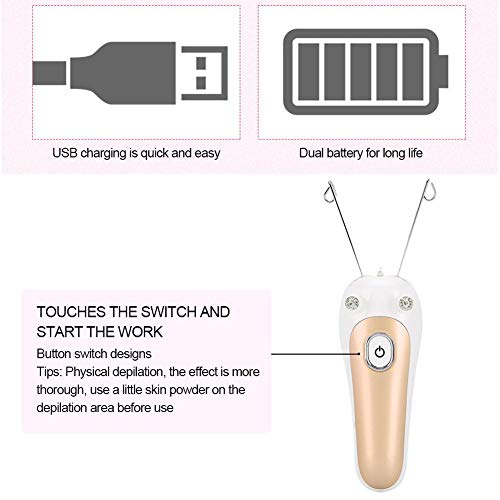 Electric Hair Remover, Ladies Beauty Epilator Trimmer Cotton Threading Hair Shaver Faces Delicate Device Depilation for Body Pull Hair Removal Beauty and Personal Care ZJchao