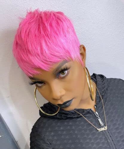 SiruKou Hair Short Pink Hair Wig Natural Synthetic Wigs for Black/White Women Short Pixie Cut Wigs with Bangs Short Hair styles Wig