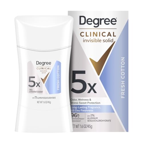Degree Clinical Strength Antiperspirant Deodorant 96-Hour Sweat and Odor Protection Fresh Cotton Invisible Solid 5x Types of Sweat 1.6 oz Beauty and Personal Care Degree