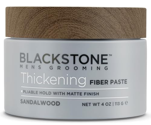 Blackstone Men's Grooming Thickening Fiber Paste Gel for Hair Styling - Adds Volume with Pliable Hold & Matte Finish | Paraben Free, Sandalwood (4 oz) Beauty & Personal Care Blackstone