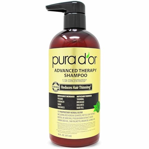 PURA D'OR 16 Oz Advanced Therapy Shampoo Reduces Hair Thinning & Increases Volume, No Sulfate, Biotin Shampoo Infused with Argan Oil, Aloe Vera Beauty & Personal Care PURA D'OR