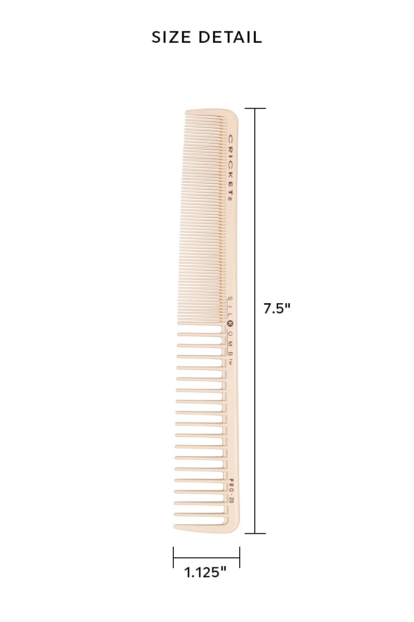 Cricket Silkomb Pro-20 All Purpose Hair Cutting Comb - Silicone-Injected, Seamless Teeth with Dual Tooth Pattern for Precision Cutting, Styling, Ideal Beauty & Personal Care Cricket