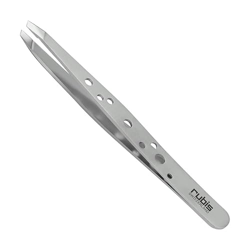 Rubis Hole Pattern Classic Stainless Steel Slanted Tweezers For Precise Eyebrows and Hair Removal, The Elegance Collection, 1K111,Silver,Rubis Beauty & Personal Care Rubis